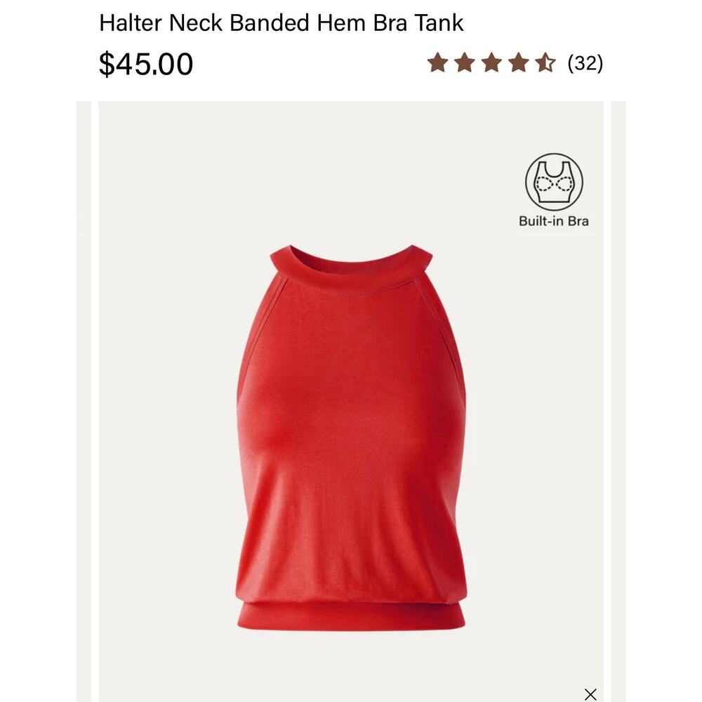 OGL Halter Neck Banded Hem Bra Tank Top Scarlet Red Size L Built-In Pads
